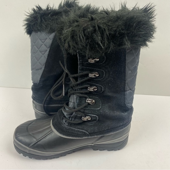 Khombu Nordic 2 Black Gray Winter Snow Tall Boots Lace-up Faux Fur Suede Size 7 - Picture 6 of 14